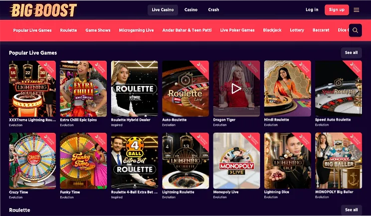 Big Boost Casino Live Casino India – review on Gambling.com